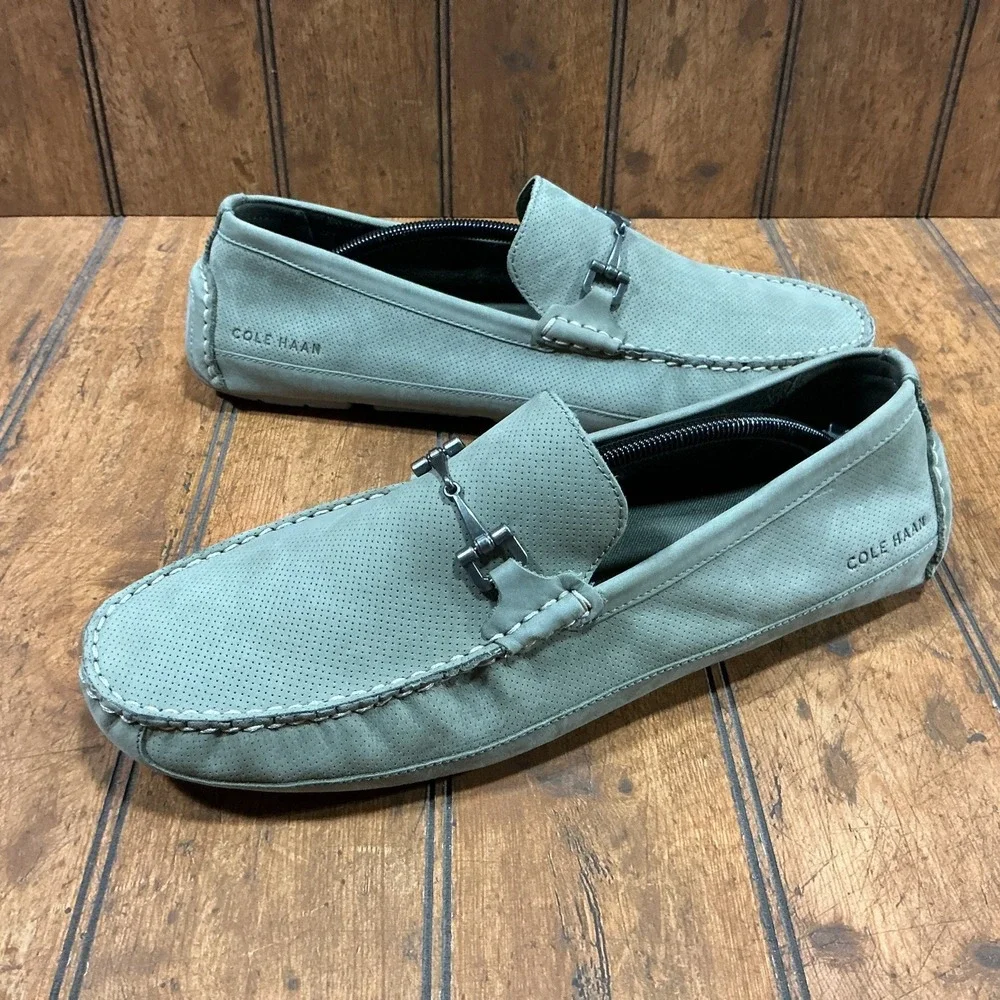 Cole Haan Wyatt Bit Tea Leaf Green NubuckDriver Shoes Penny Loafers Men's 12 M